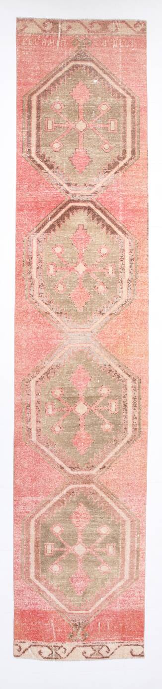 3x14 Runner Faded Pink Vinage Wool Runner Rug, 84x410