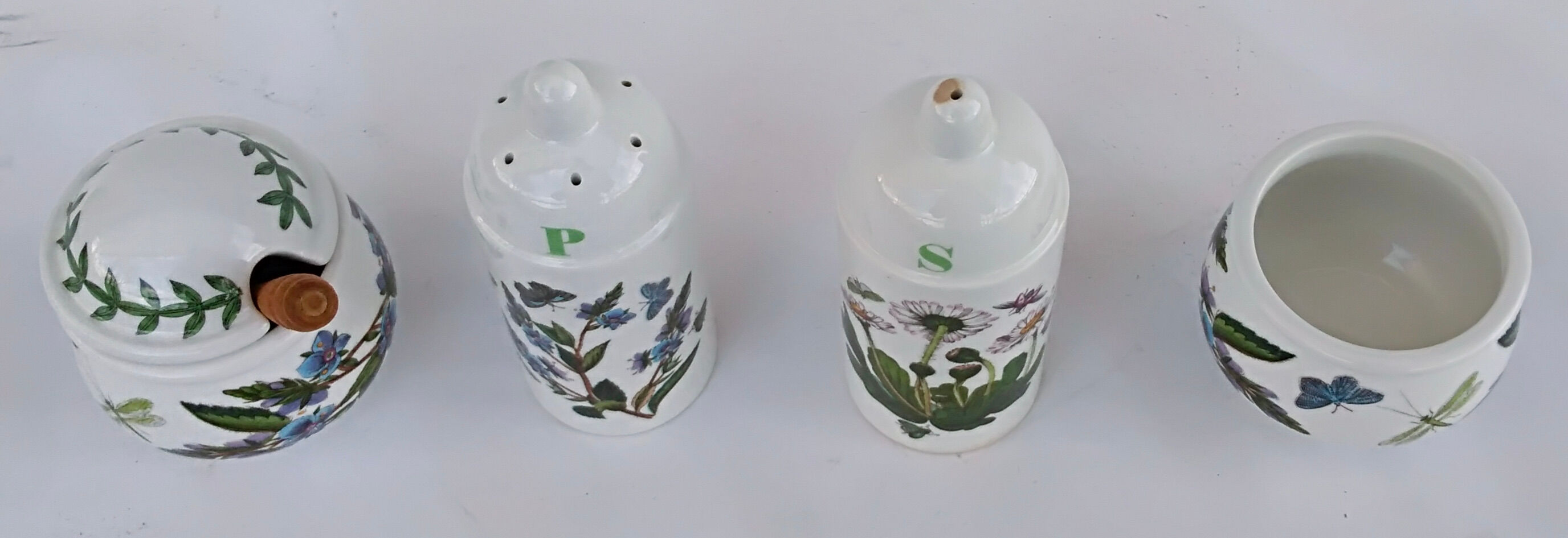 set salt pepper mustard, pot faience Portmairion made in England décor Botanic Garden