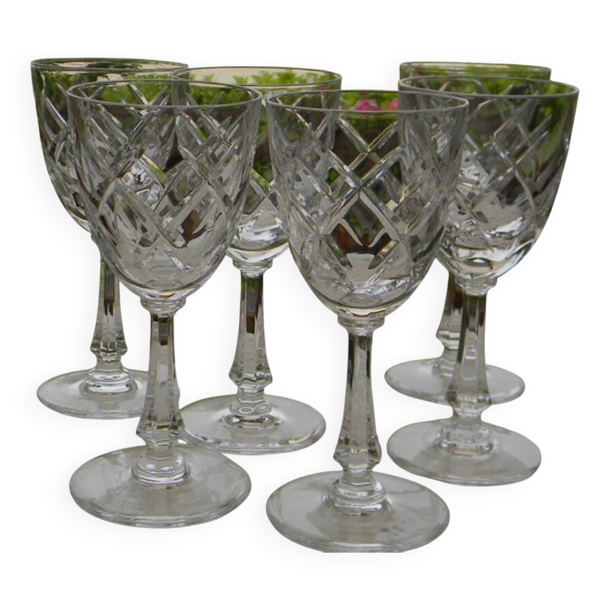 Set of 6 SEVRES crystal white wine glasses.