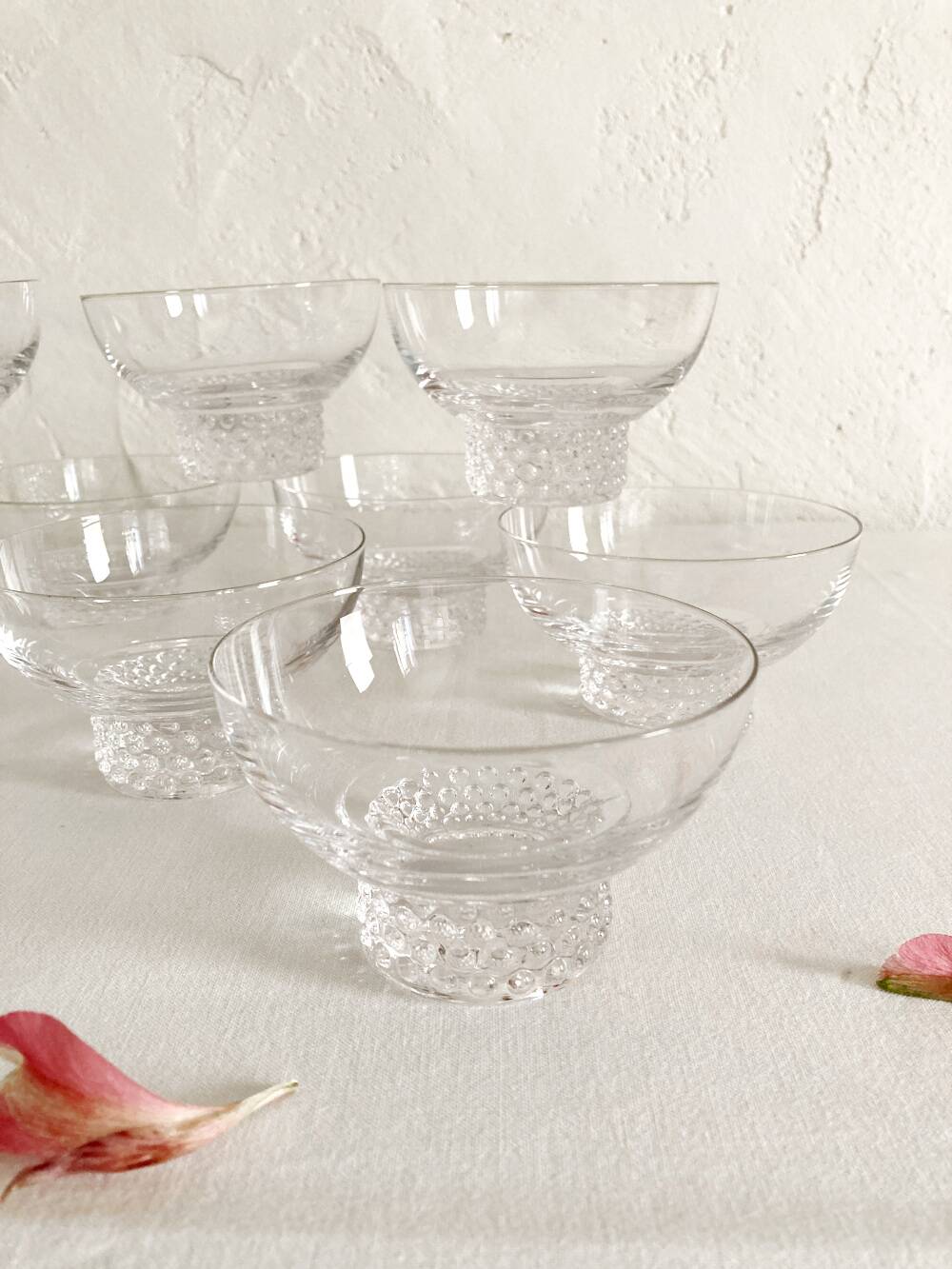 10 crystal champagne glasses, 1950s