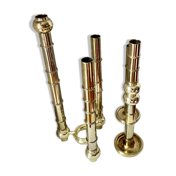 Very Rare Modular Scandinavian Brass Candlestick, 33-Piece Mid-Century Plug
