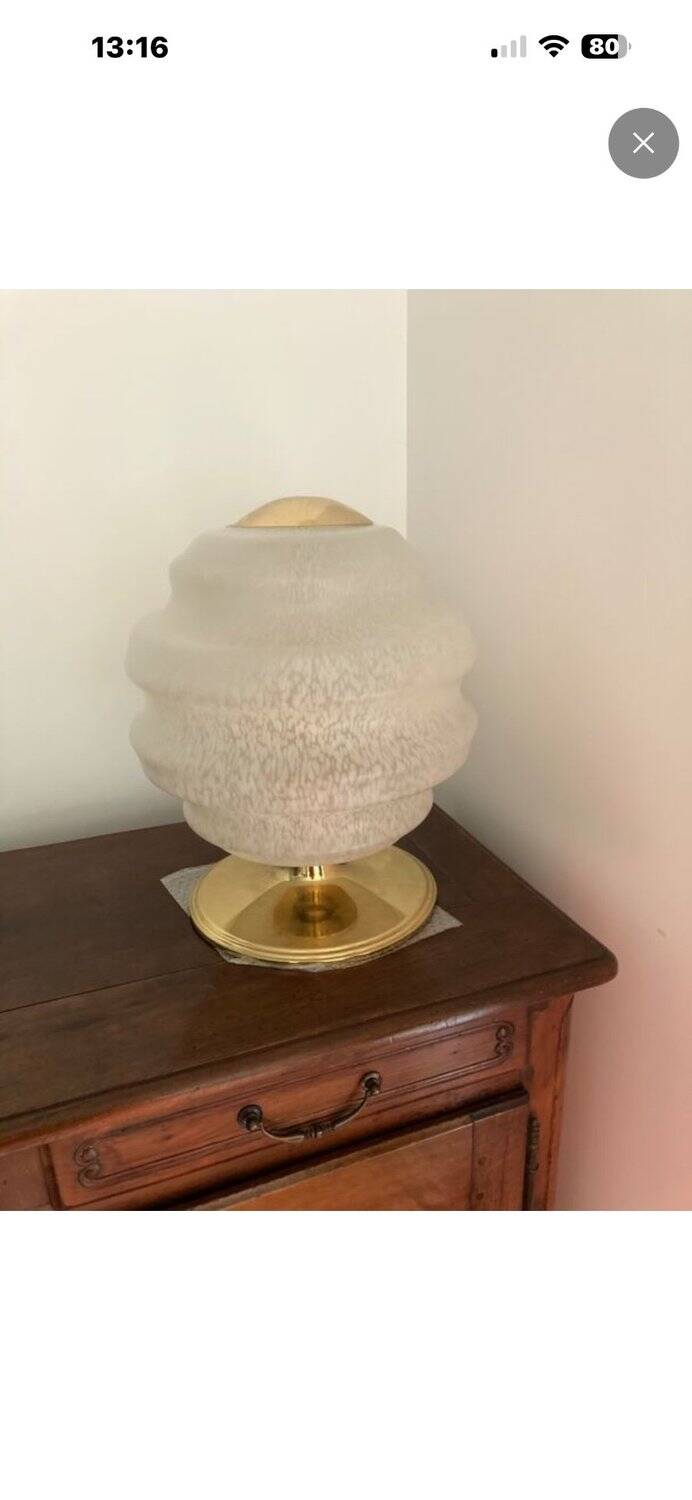 Vintage table lamp from Verrerie de Clichy, speckled glass and brass, years.