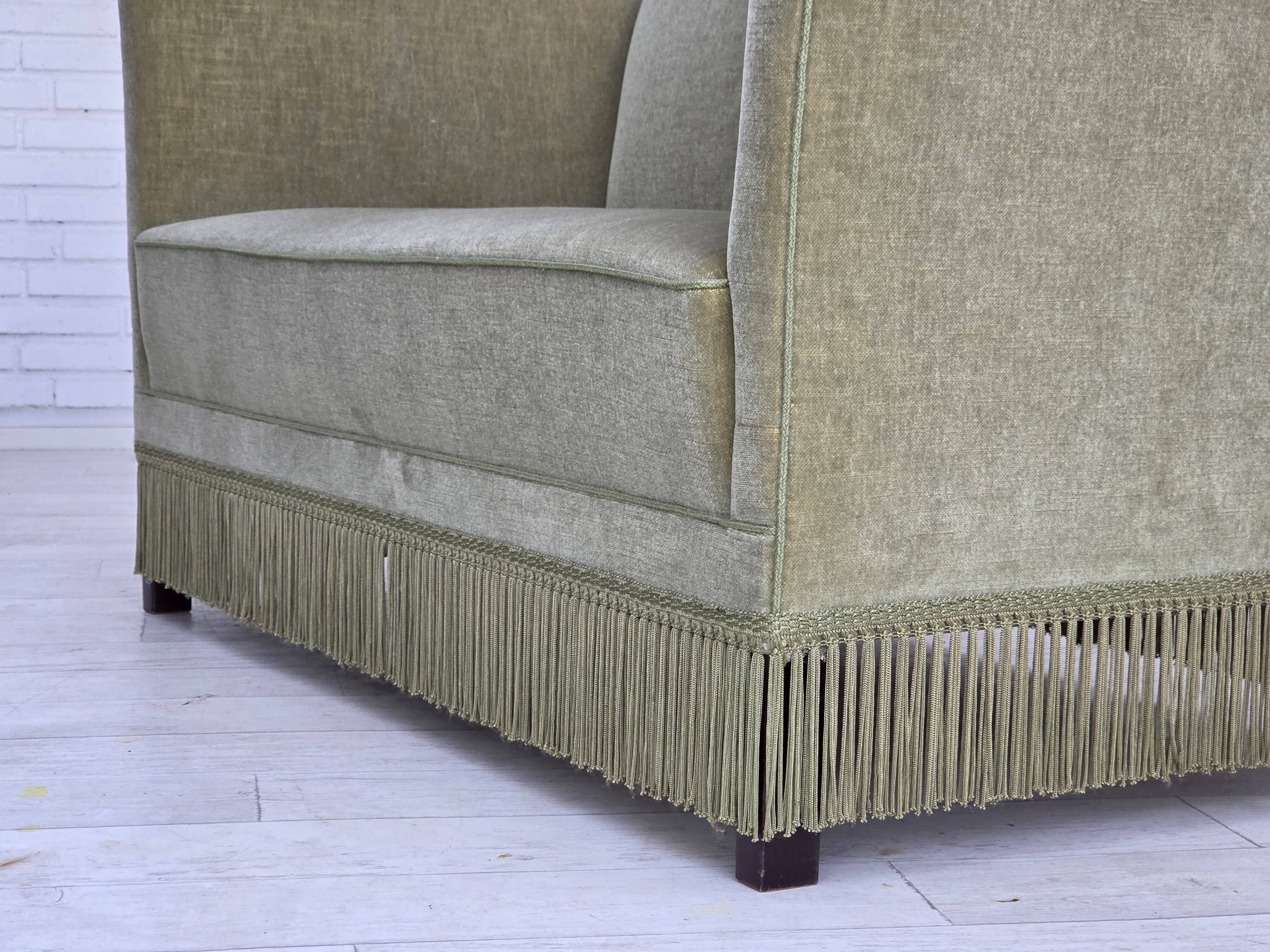 1970s, Danish 2-seater sofa, furniture velour, beech wood legs.