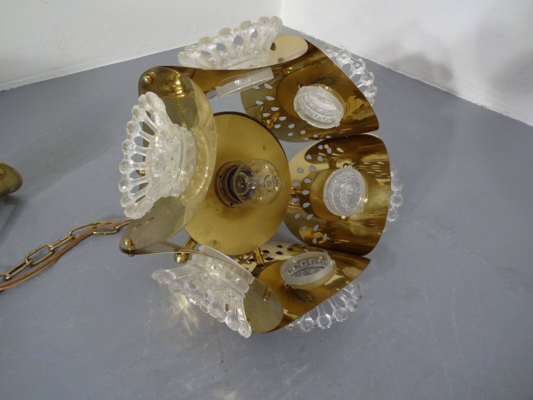 Italian Brass & Glass Ceiling Lamp, 1960s