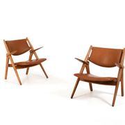 Early Pair CH-28 Oak Easychairs by Hans J. Wegner
