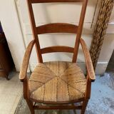 provençal armchair with dark beech armrests two-tone straw seat