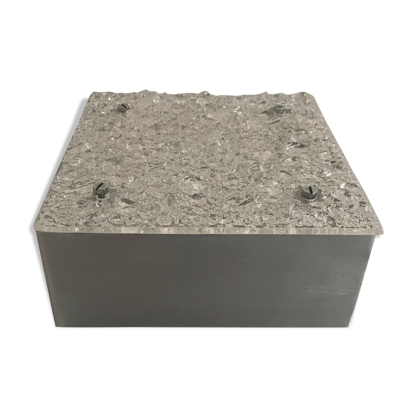 Recessed ceiling light in crystal, glass and metal, square design, 1960s, Germany