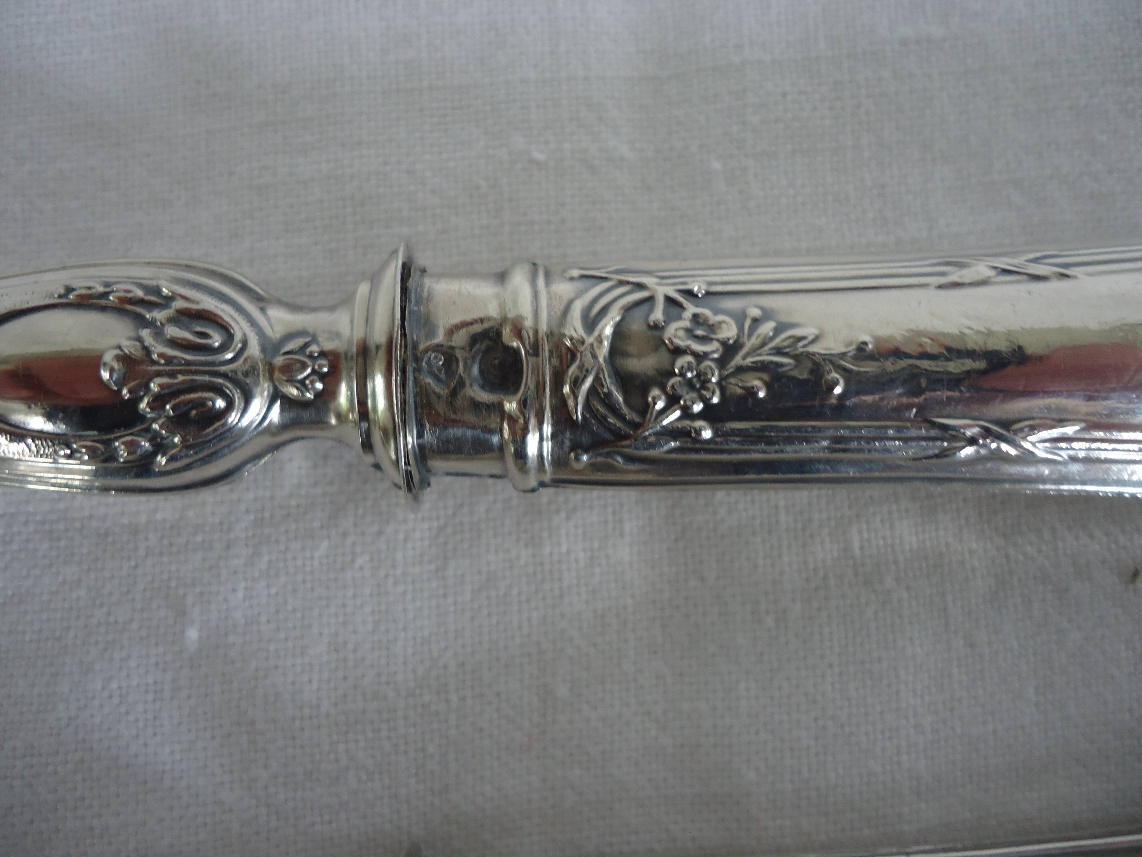 Pair of horn and silver-plated salad servers