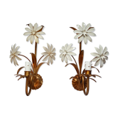 Paire d'appliques métal doré et fleurs