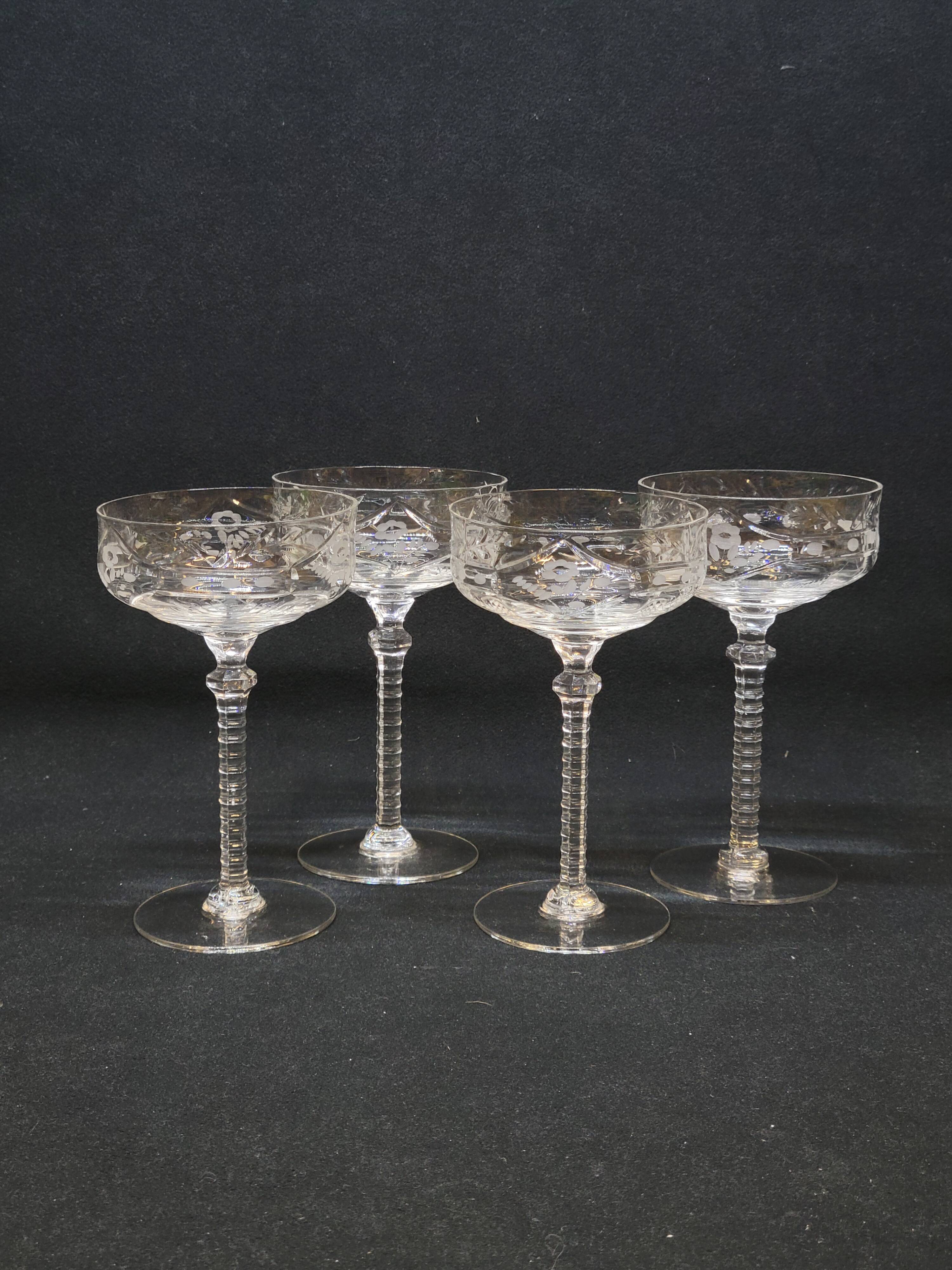 4 Libbey Rock Sharpe Crystal Champagne Coupes