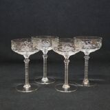 4 Libbey Rock Sharpe Crystal Champagne Coupes