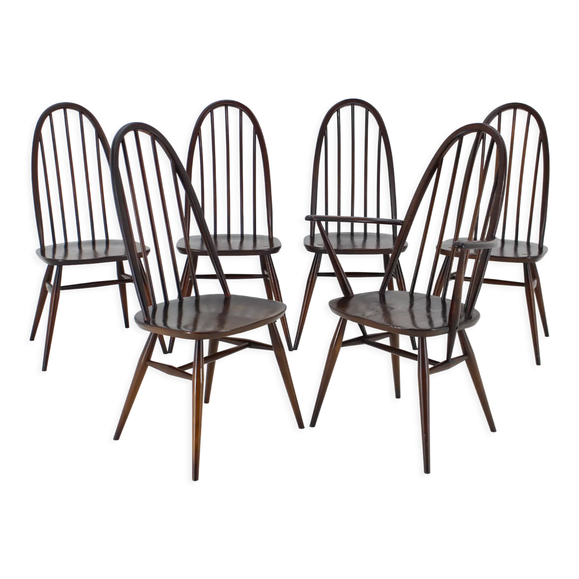 Set of 6 dining windsor chairs by Lucian Ercolani, italy, 1960