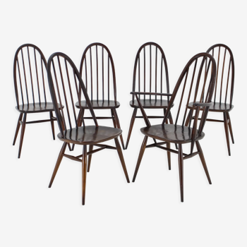 Set of 6 dining windsor chairs by Lucian Ercolani, italy, 1960