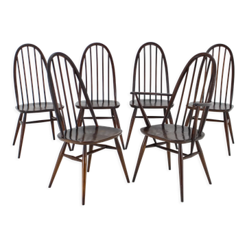 Set of 6 dining windsor chairs by Lucian Ercolani, italy, 1960