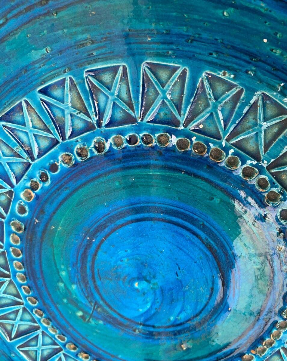 Large blue pottery bowl Rimini by Aldo Londi for Bitossi, Italy, 1960s.