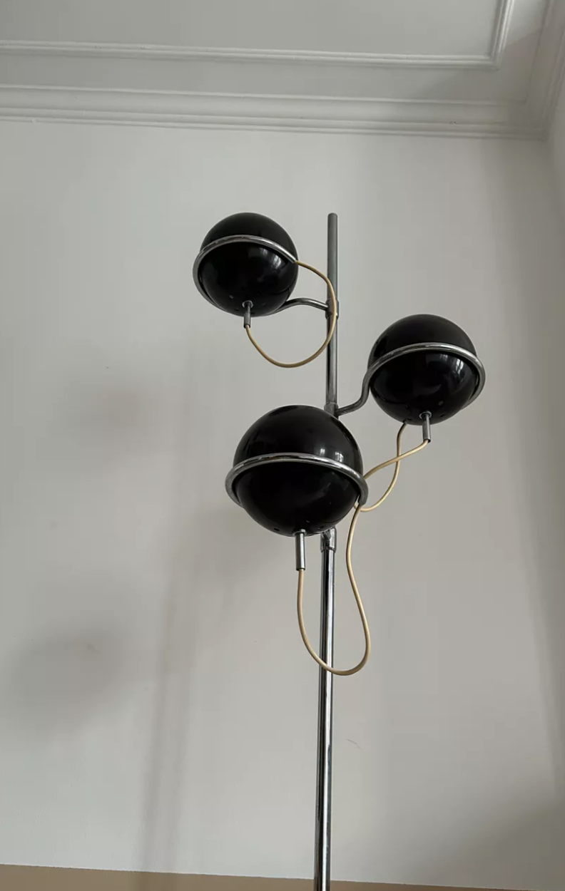 Monix vintage adjustable floor lamp, chrome and brown lacquered metal