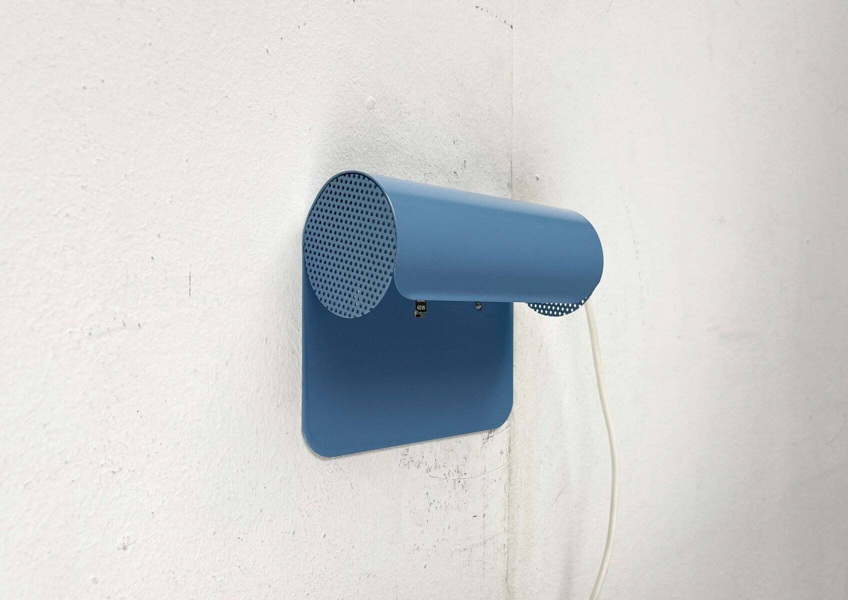 Light blue perforated metal suspension by Abo Randers, Danish postmodern, 1980s.