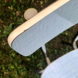 2 blue formica chairs