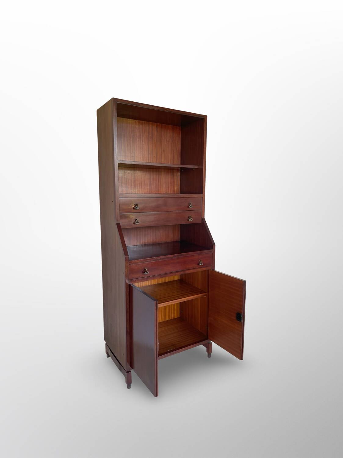 Bibliothèque italienne en bois et placage d'acajou, années 1960.