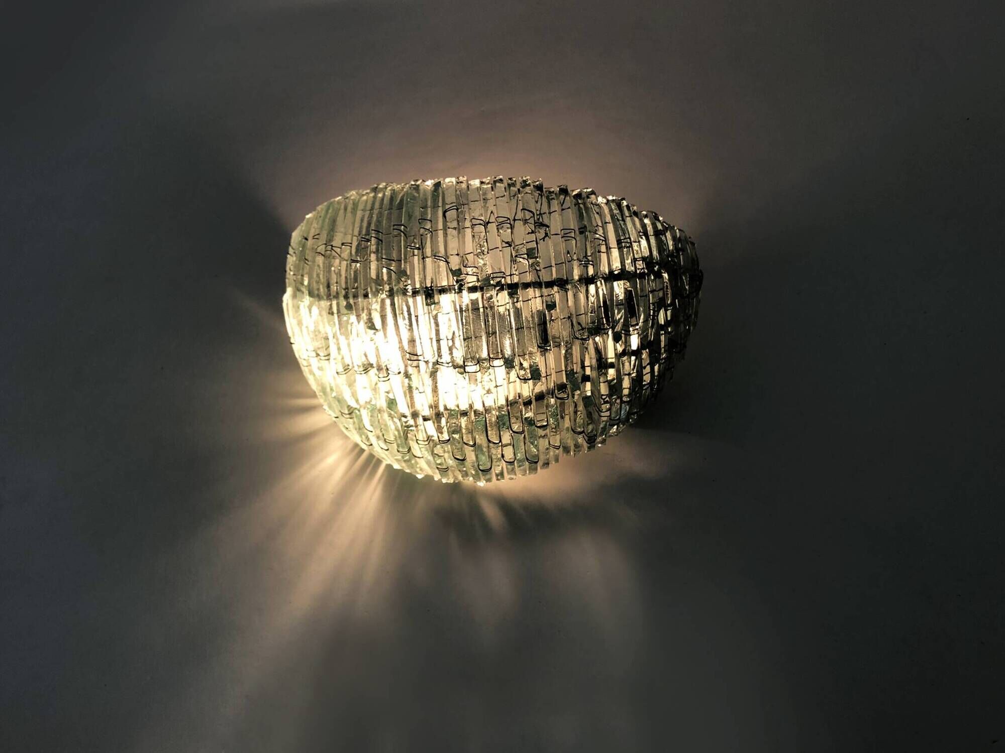 Pair of designer wall lights in vintage glass slats from the 70s/80s