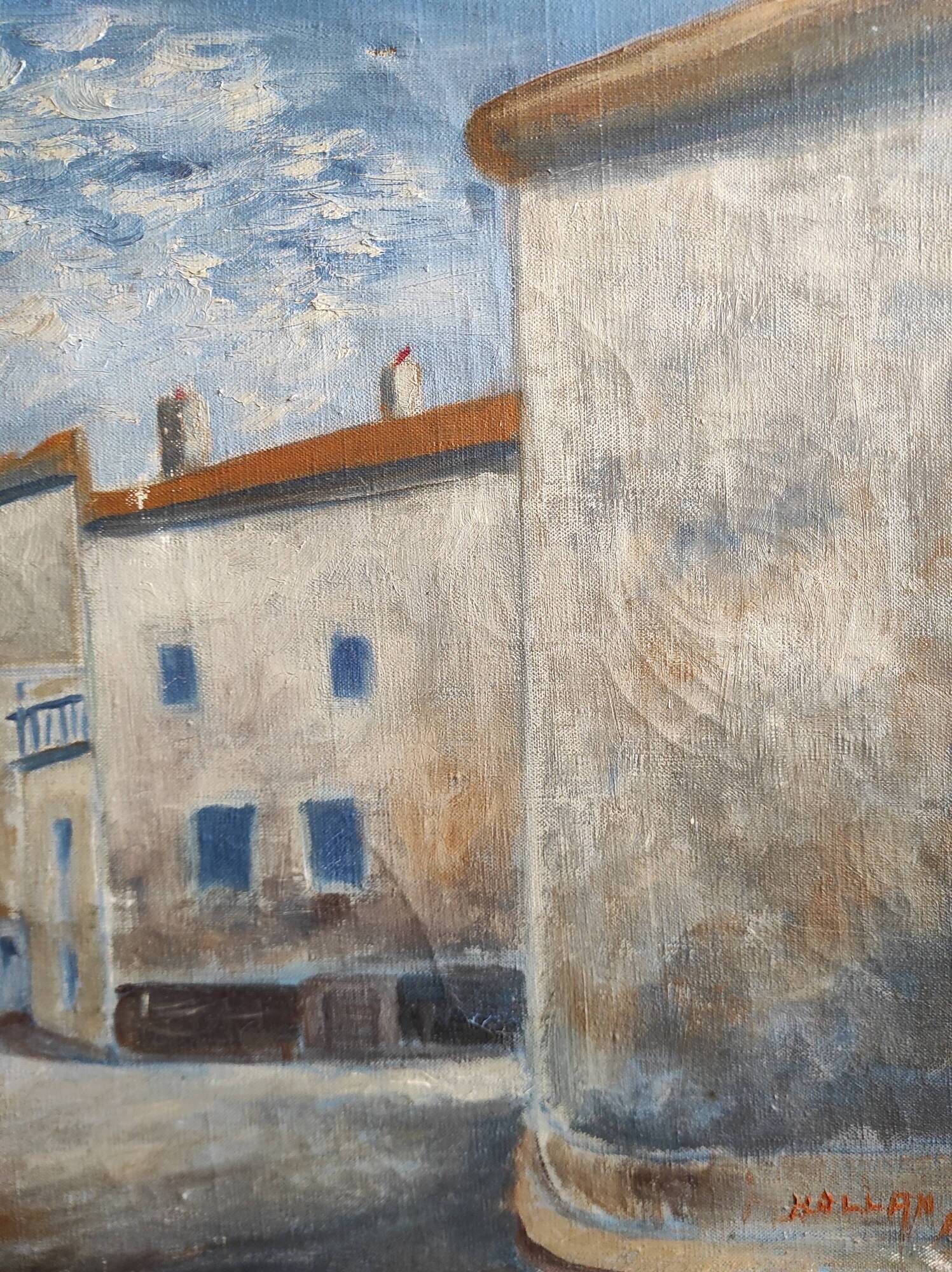 French vintage oil painting, signed Hollan, 1964