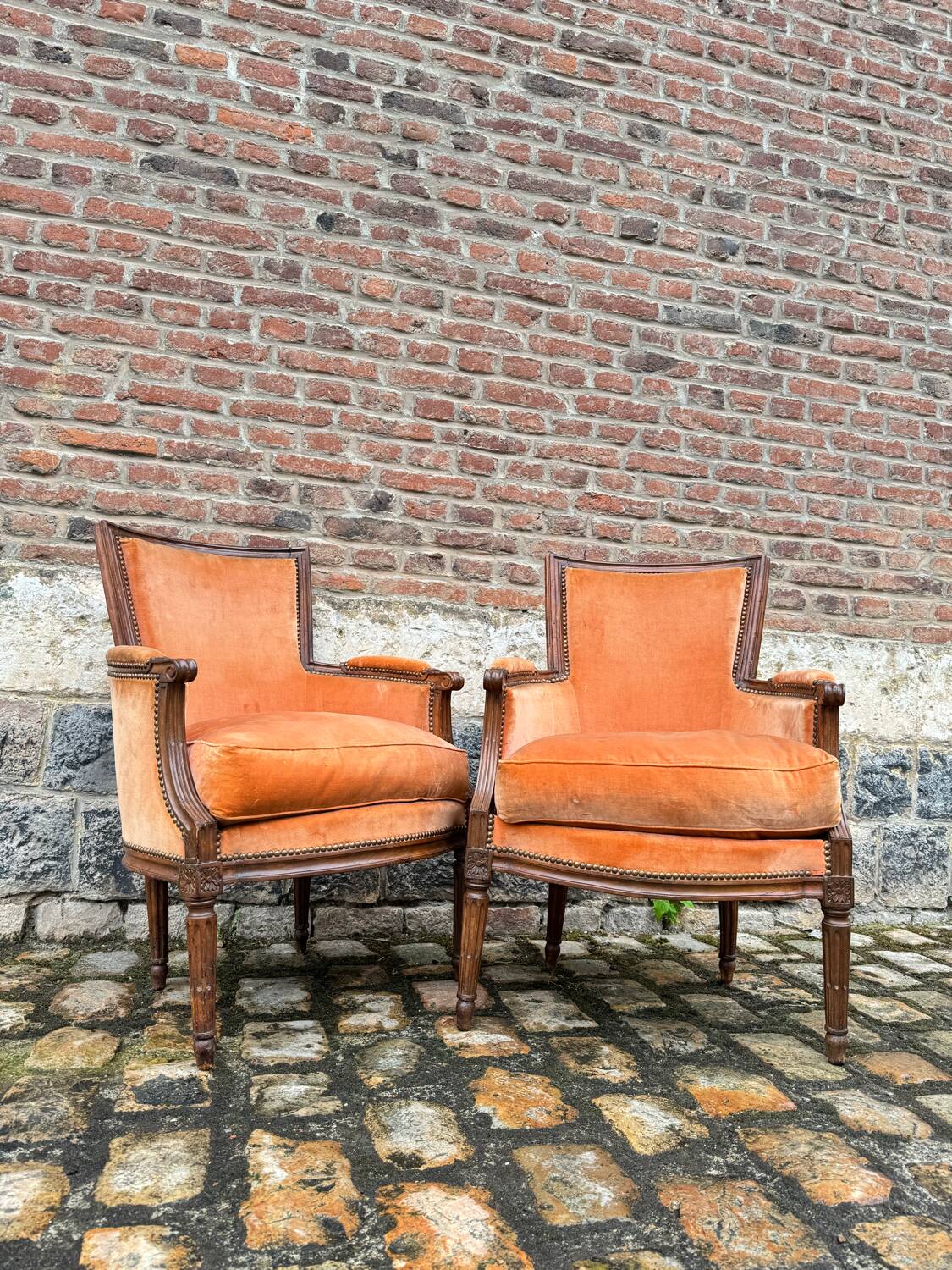 Pair Of Bergères Trapeze Backrest In Walnut Louis XVI XVIII Eme Century