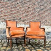 Pair Of Bergères Trapeze Backrest In Walnut Louis XVI XVIII Eme Century