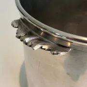 Cylindrical Silver-Plated Champagne Bucket with Small Leaf-Shaped Handles.