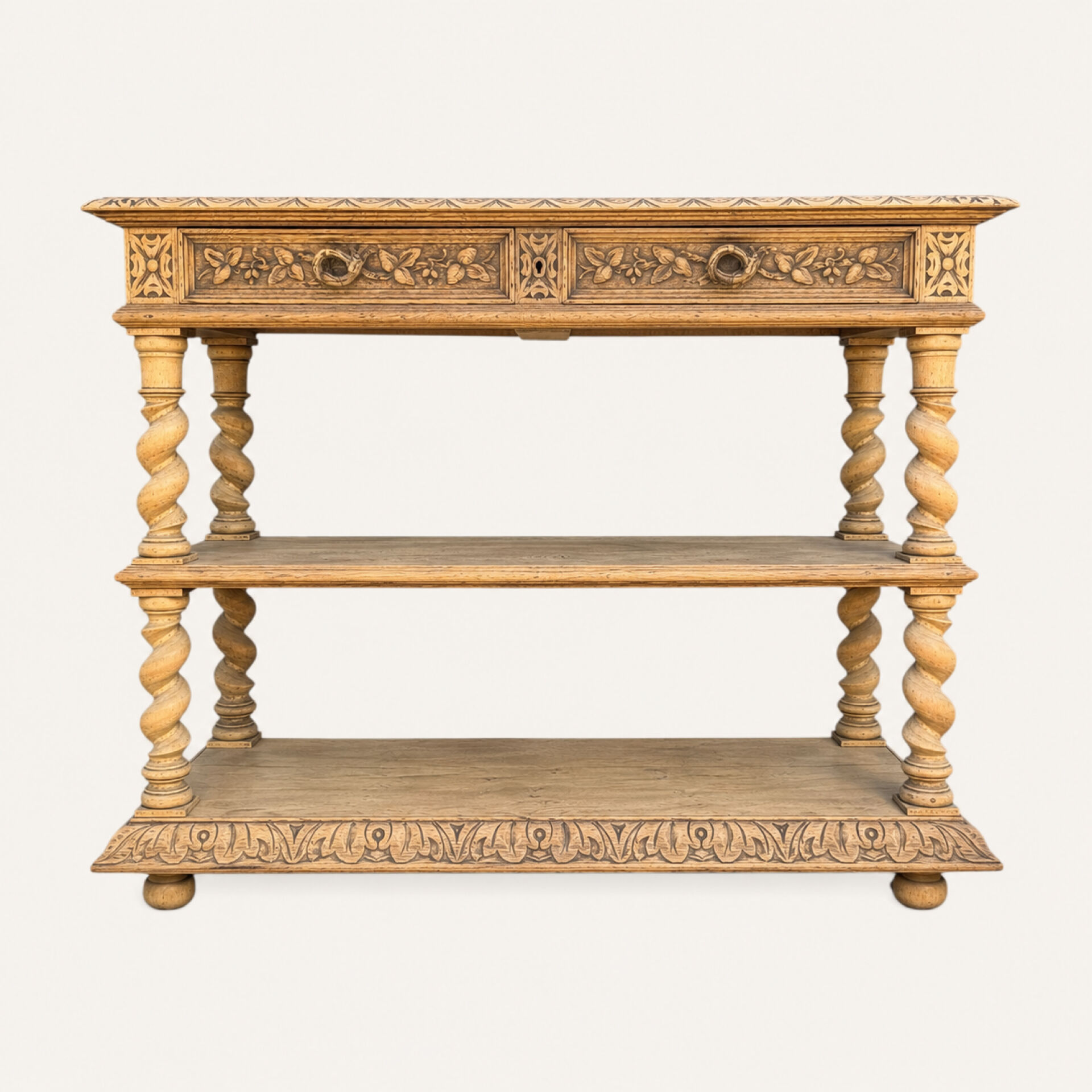 Console chêne brut massif décor végétal sculpté fin XIXe