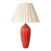 Large vintage Kostka lamp in ribbed red ceramic – 1980s