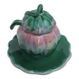 Green and pink tomato barbotine with saucer