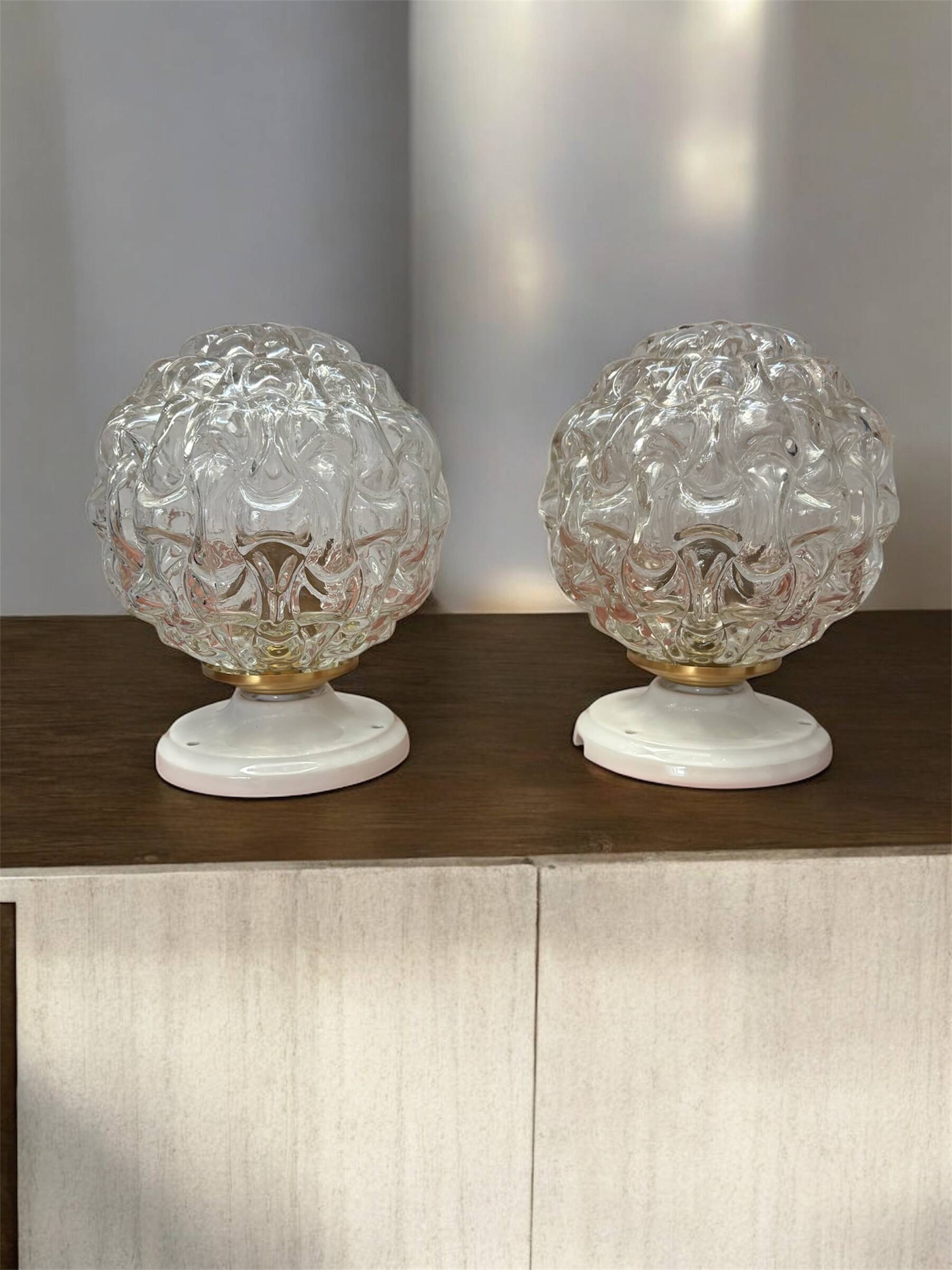 Pair of vintage globe wall lights in cut glass