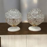 Pair of vintage globe wall lights in cut glass