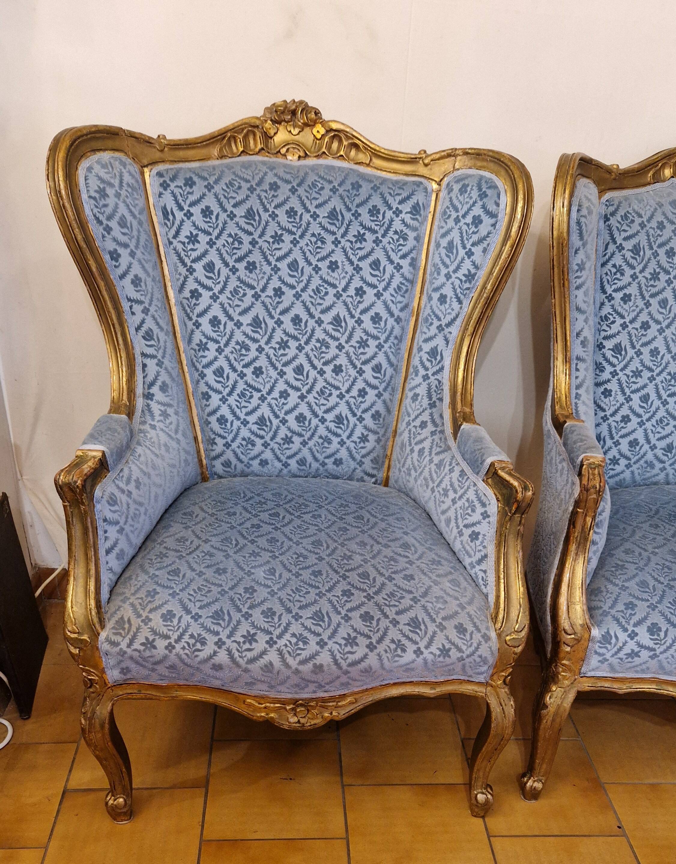 Pair of gilded bergère armchairs