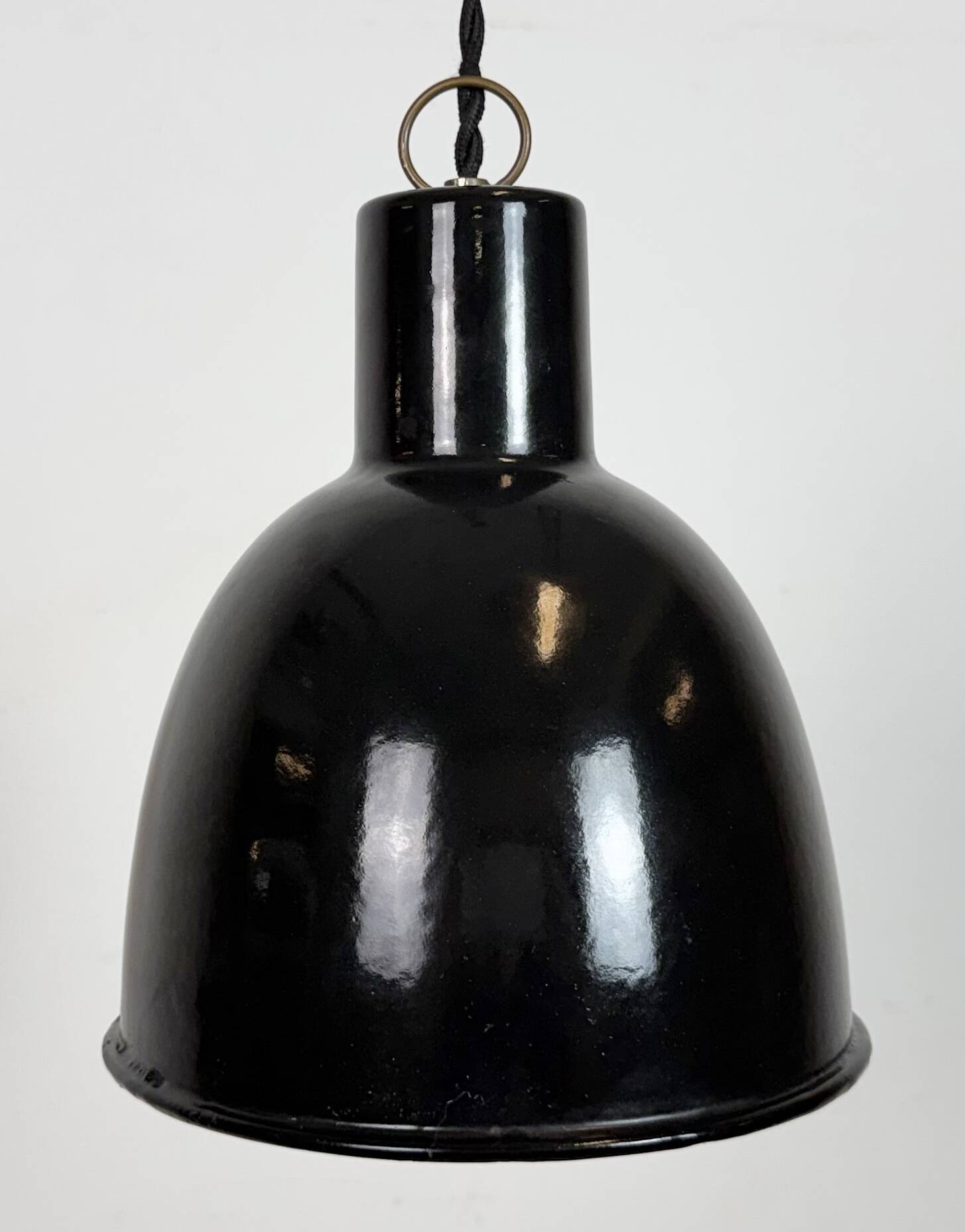 Small Industrial Black Enamel Ceiling Lamp, 1950s