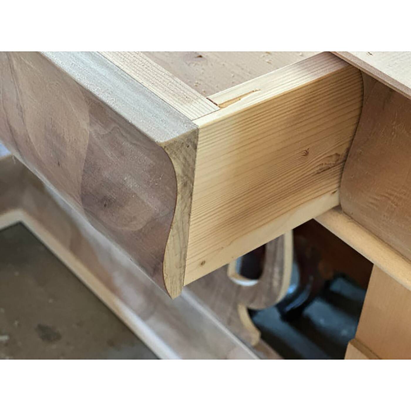 Italian Natural Consolle in Walnut Feather Wood and Maple and Walnut Inlays