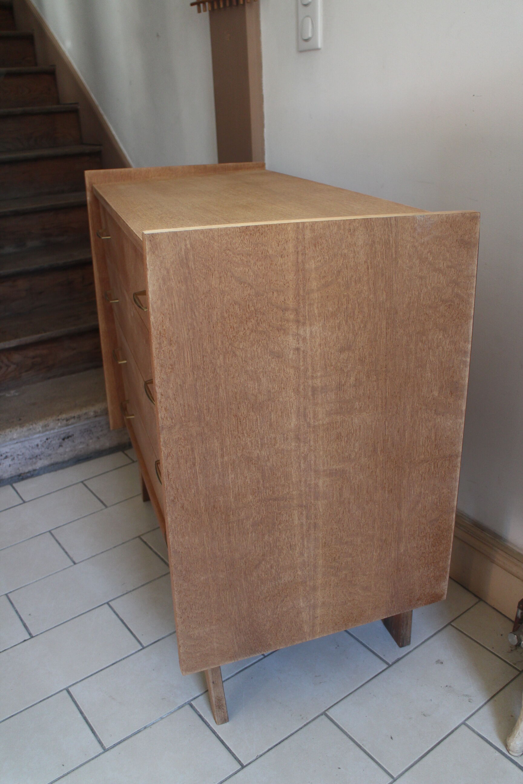 Chest of drawers with compass feet in raw wood
