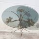 Vintage coffee table, brass and smoked glass table, Hans Kogl style flower table, lotus flower table