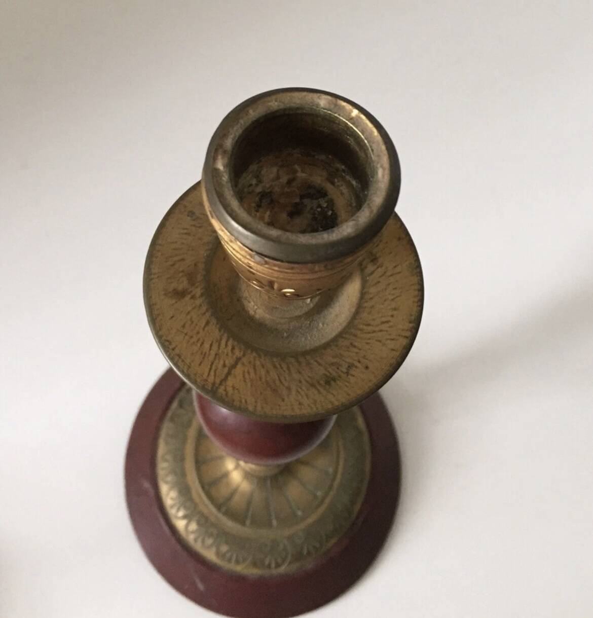 Antique beautiful hard stone candlestick, jasper, red marble, 19th century