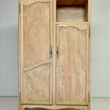 Renovated antique wardrobe – natural wood & sage green interior