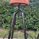 Pair of vintage metal and leather bar stools