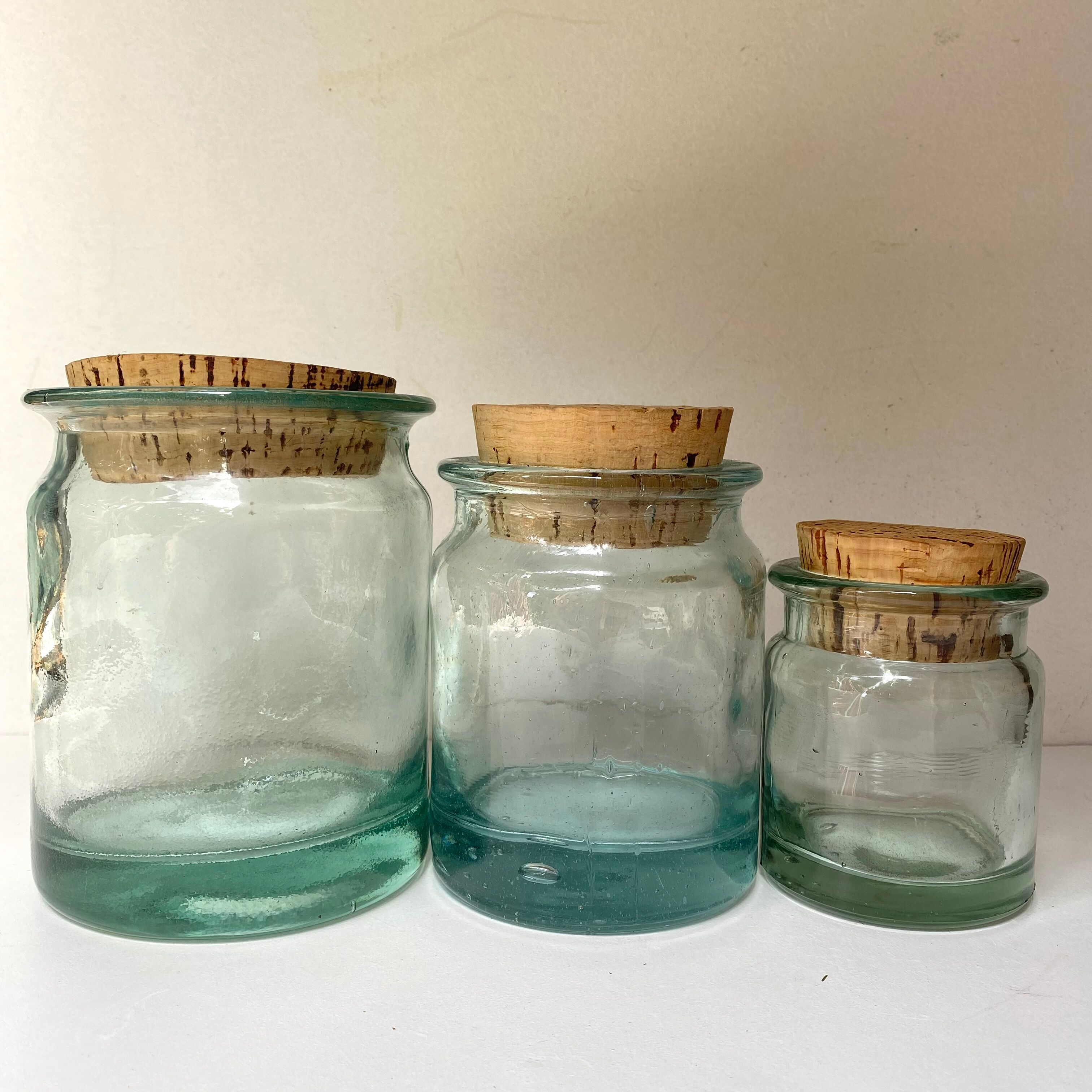 Glass jars with cork stopper