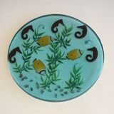 Set of 4 resin trays, inlaid with seahorses, fish, seaweed, and shells.