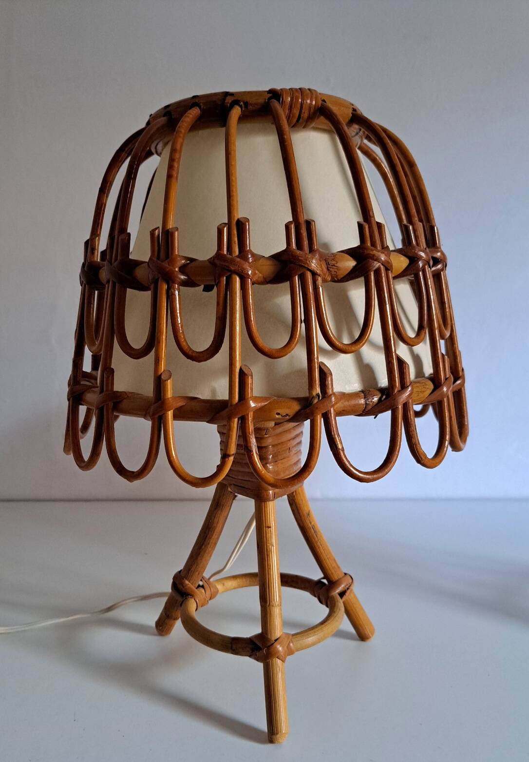 Pair of bamboo bedside lamps