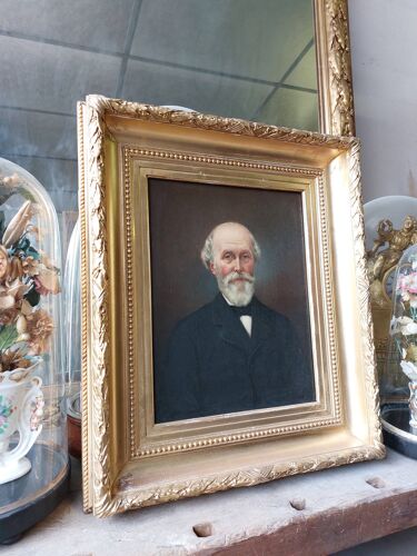 Tableau Portrait d'homme ancien 19ème avec cadre bois doré
