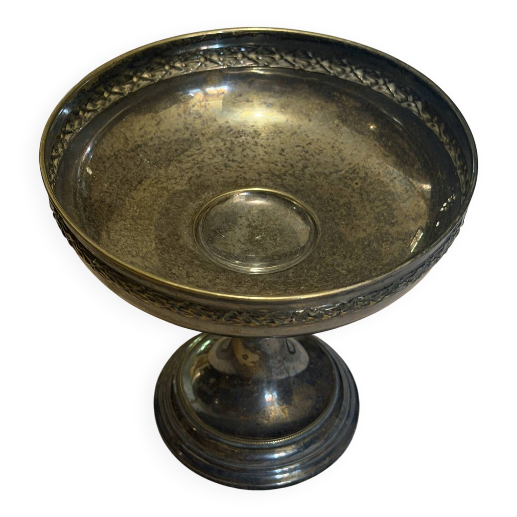 Vintage coupe on a patinated silver-plated metal stand.
