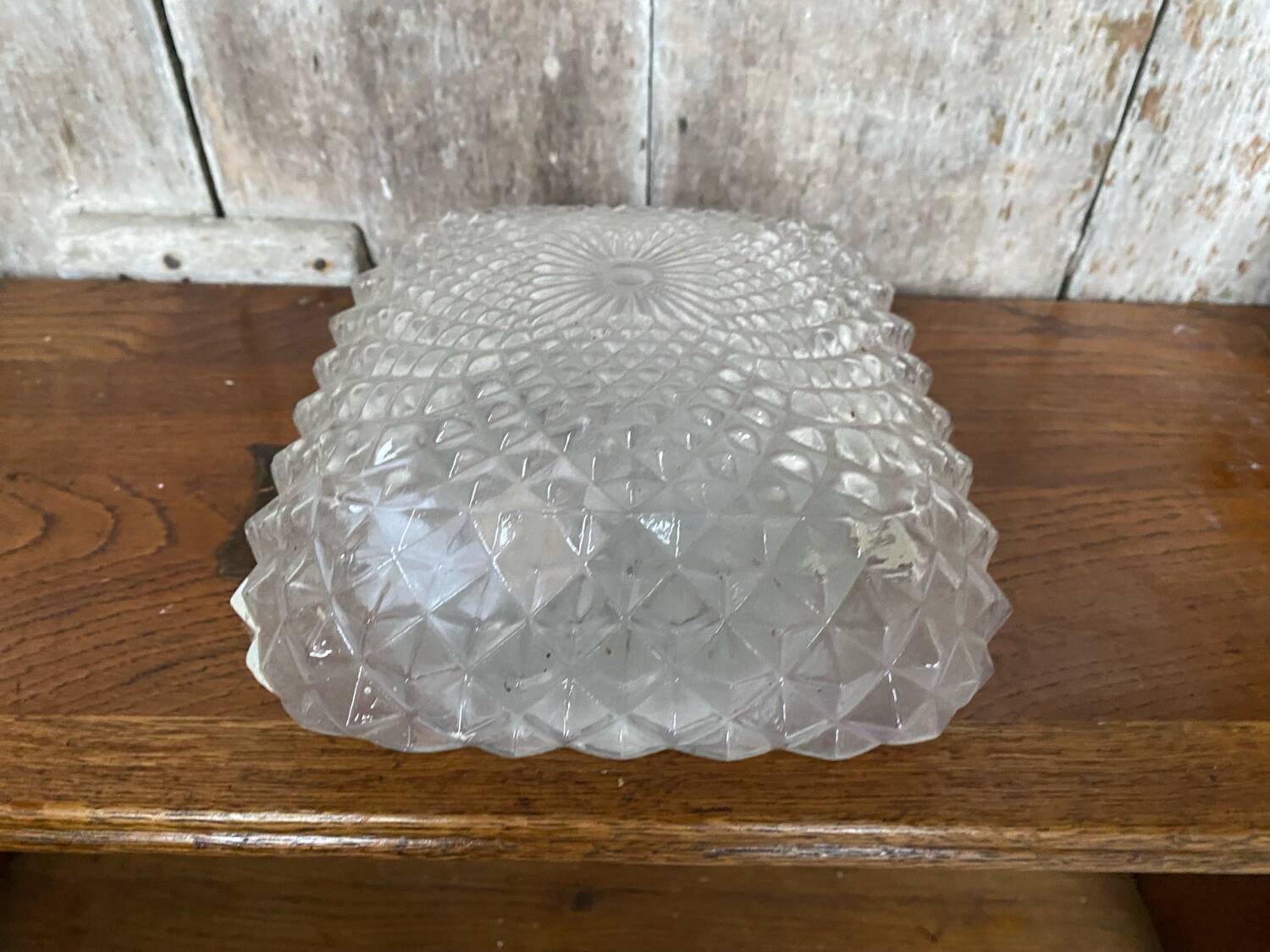 Antique Ceiling Light Sconce Molded Glass + Metal Support 70s Vintage #B791