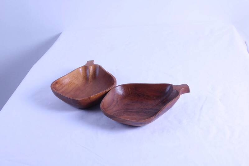 Pair of pear-shaped wooden trinket trays