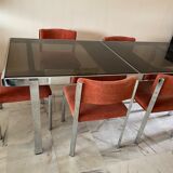 Glass table from the 1970s roche and bobois with 6 chairs