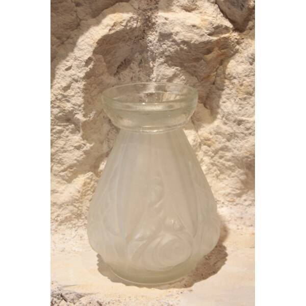 Vase or satin moulded glass hyacinth vase in Art Deco style circa 1930.